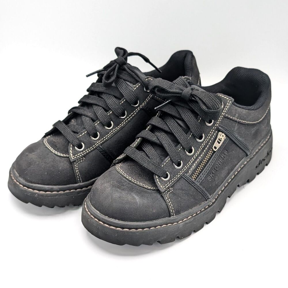 Vintage Y2K Sketchers Tredd Jammers Chunky Black Leather Sneakers Women's 6.5